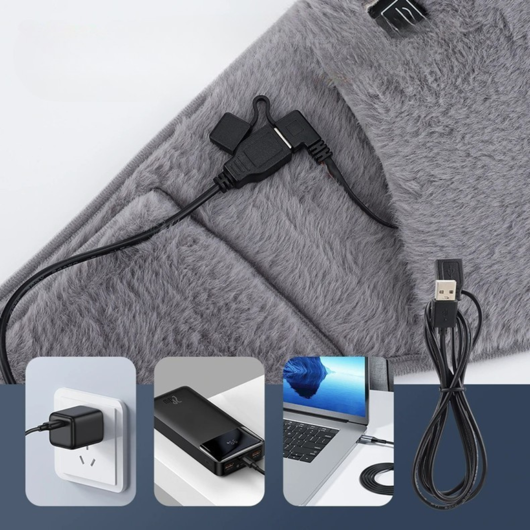 USB Verwarmingsriem met Temperatuurregeling – Zachte Fluwelen Riem om Taille en Handen te Verwarmen, 45-65°C, Draagbaar, 105 x 20 cm