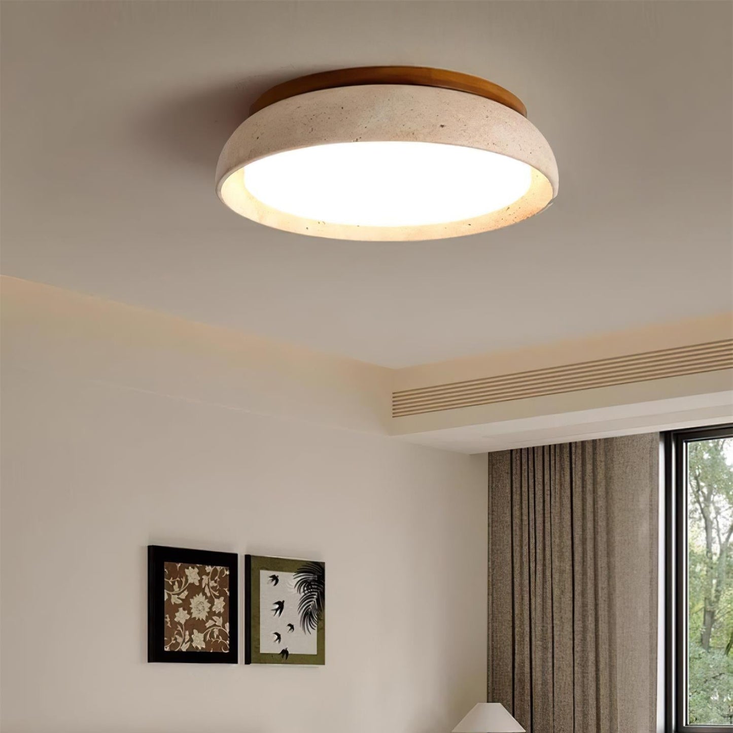 Aureli Houten Basis Travertine Plafondlamp
