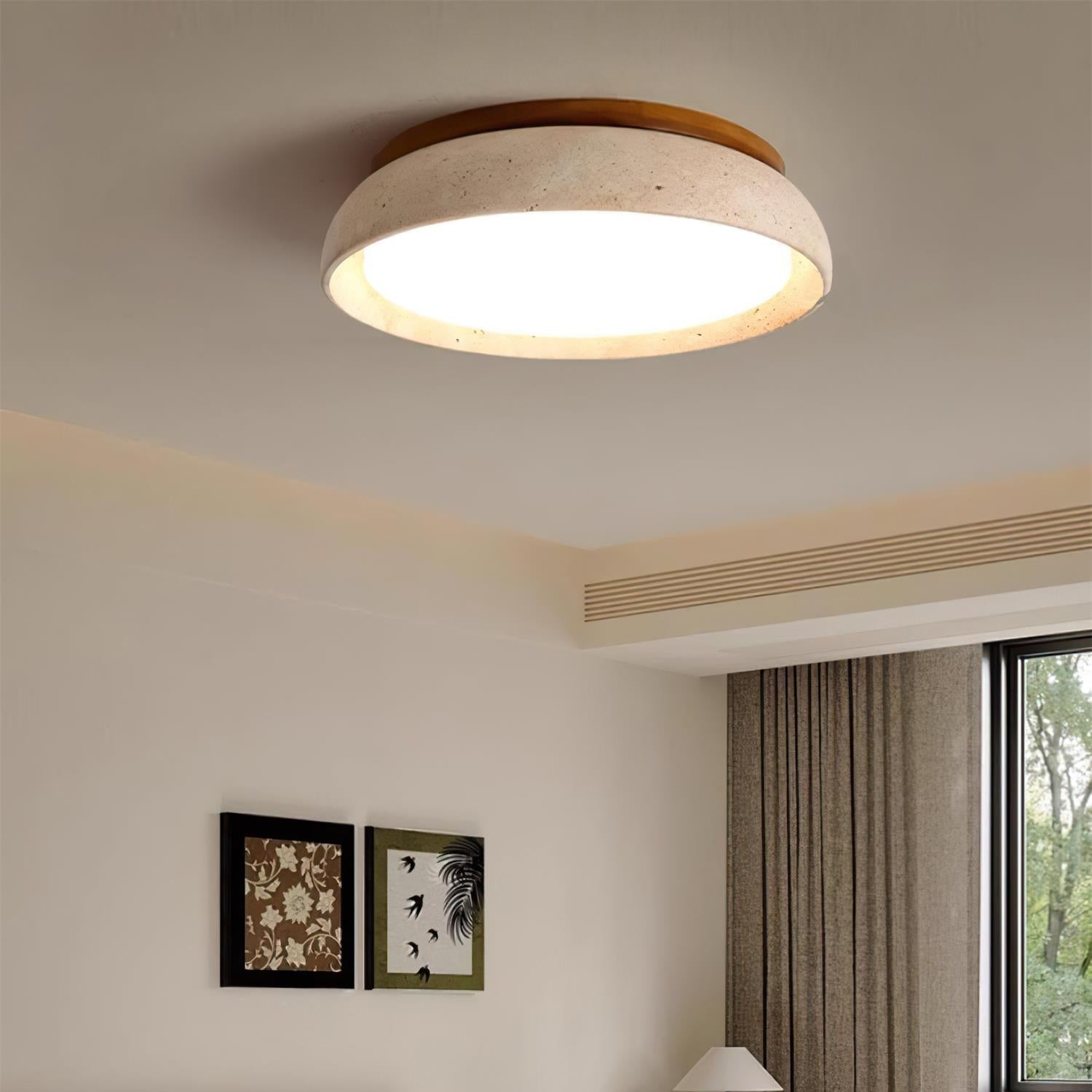 Aureli Houten Basis Travertine Plafondlamp