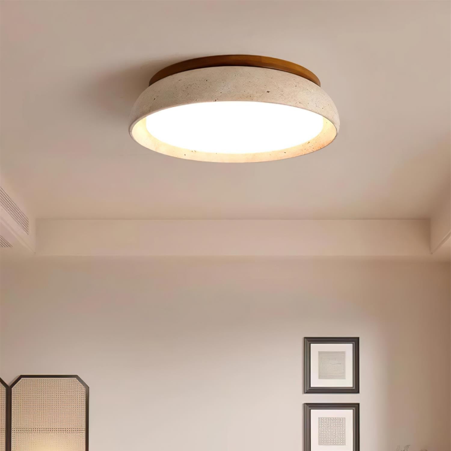 Aureli Houten Basis Travertine Plafondlamp