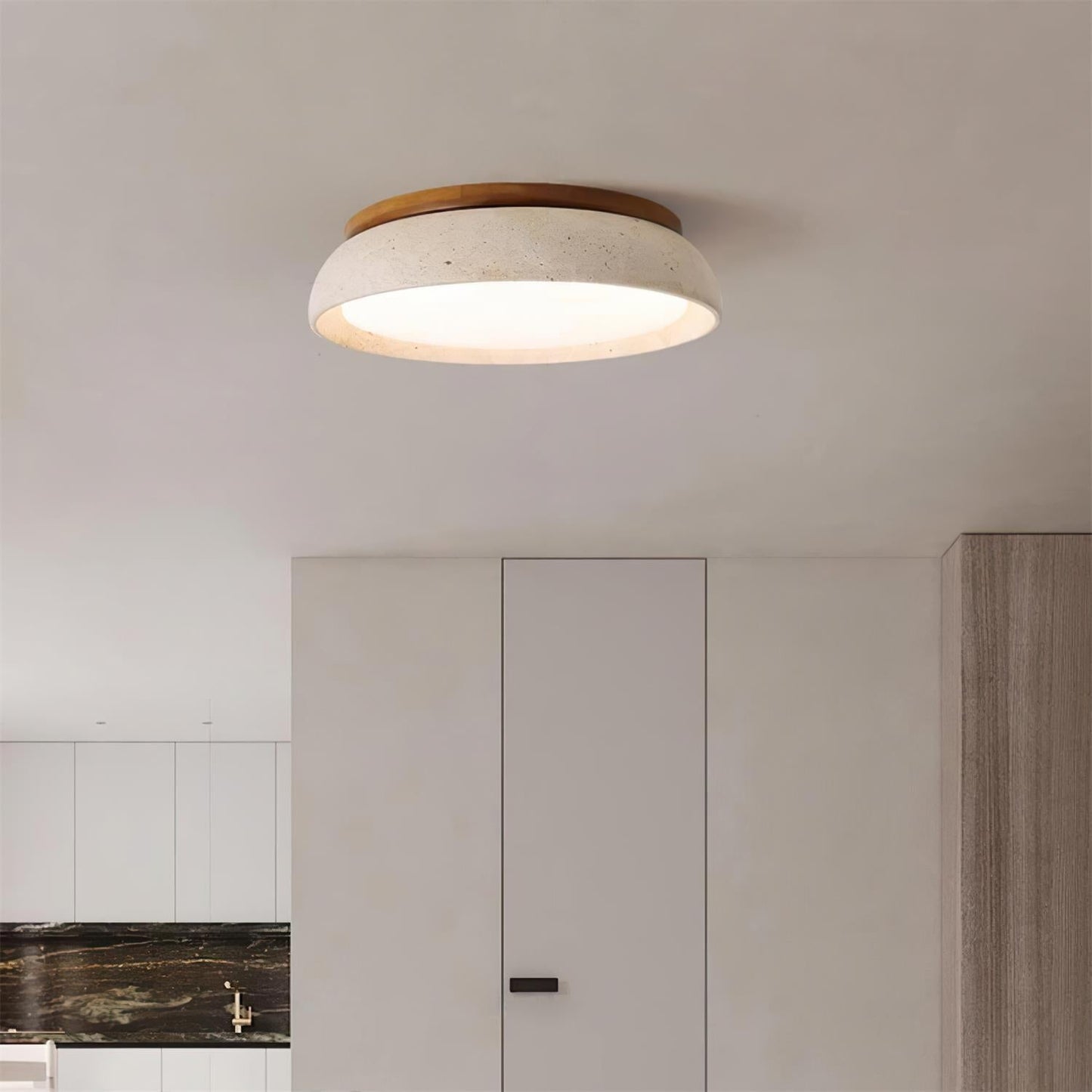 Aureli Houten Basis Travertine Plafondlamp