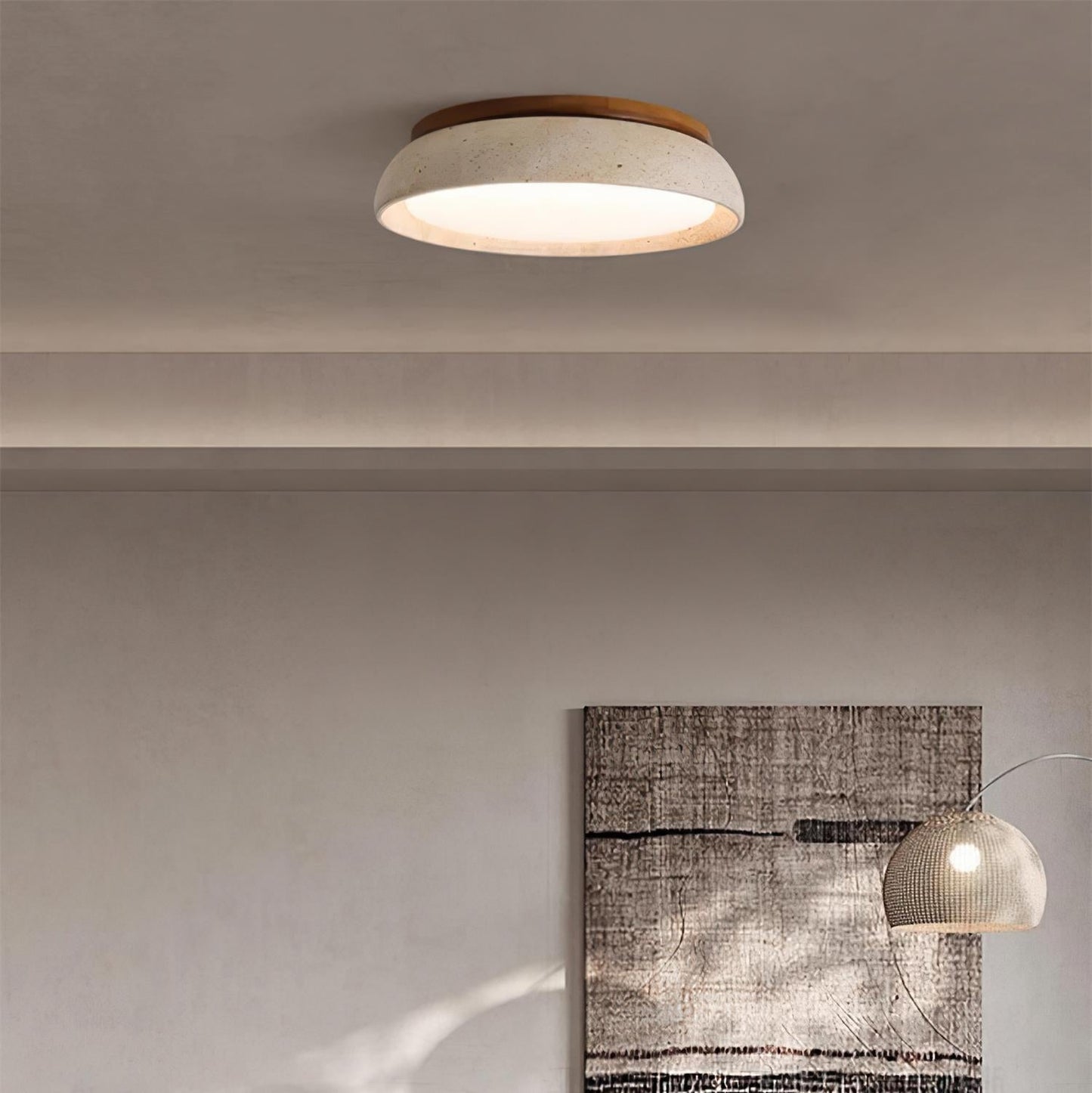 Aureli Houten Basis Travertine Plafondlamp