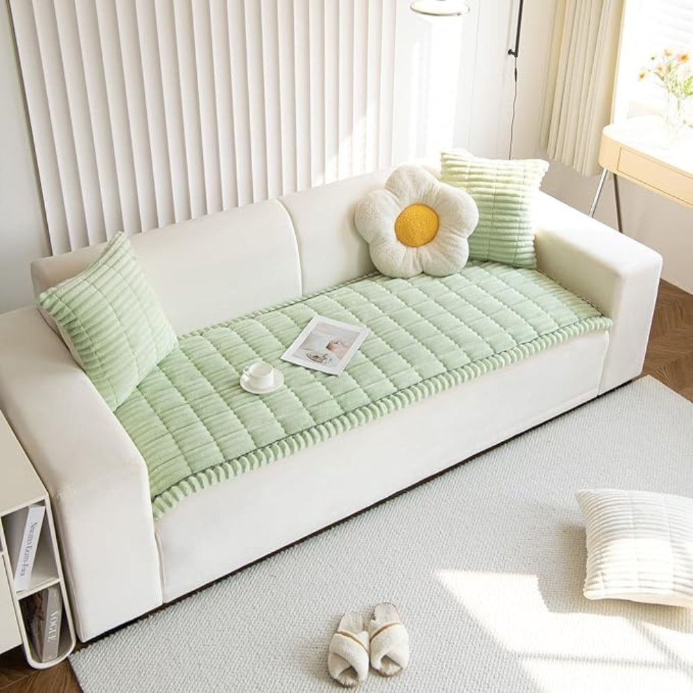 Pluche Sofa Beschermmat met Fleece Textuur en Antislip Achterkant
