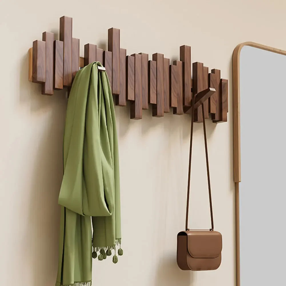 Moderne Houten Kapstok met Opvouwbare Haakjes – Muurorganizer voor de Entree