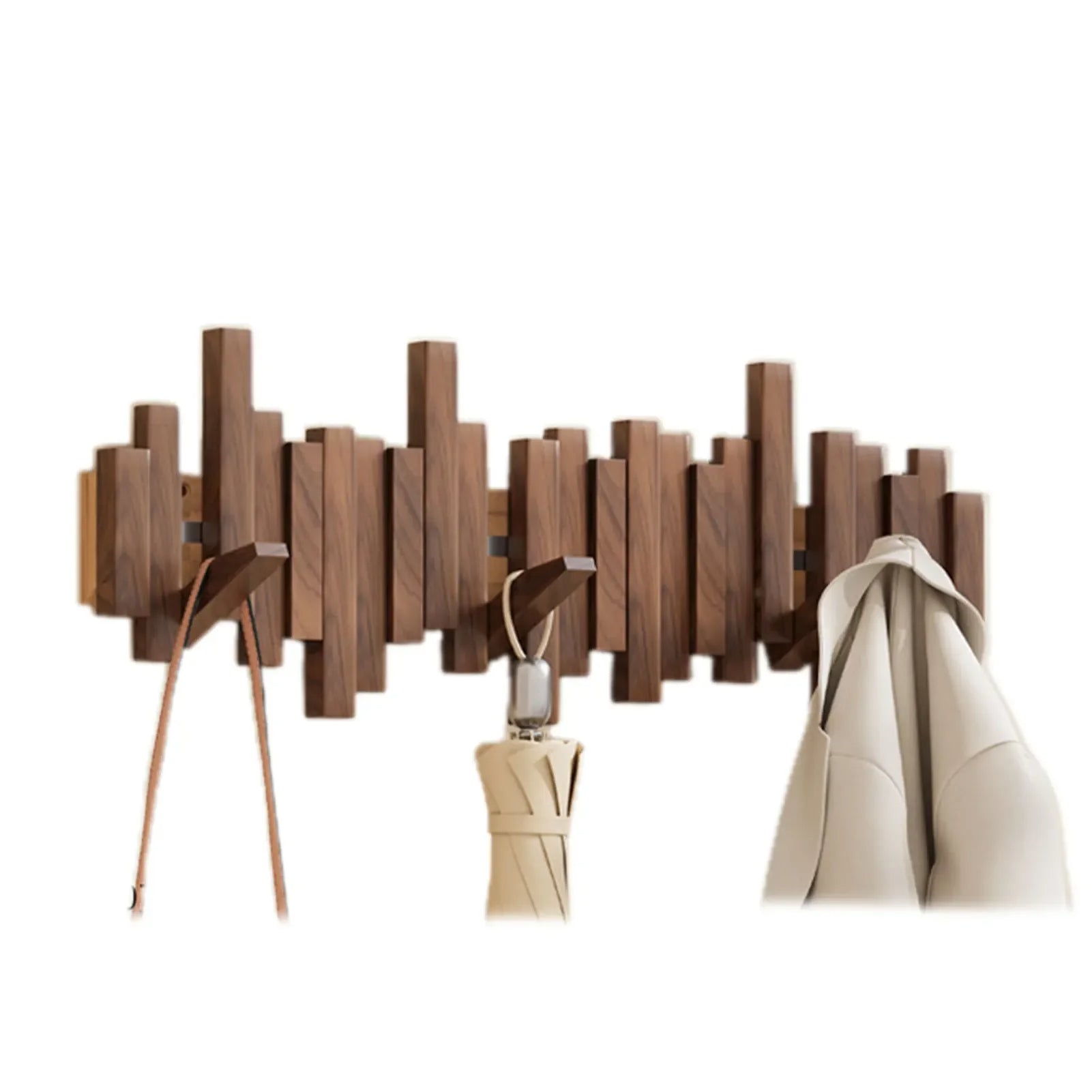 Moderne Houten Kapstok met Opvouwbare Haakjes – Muurorganizer voor de Entree