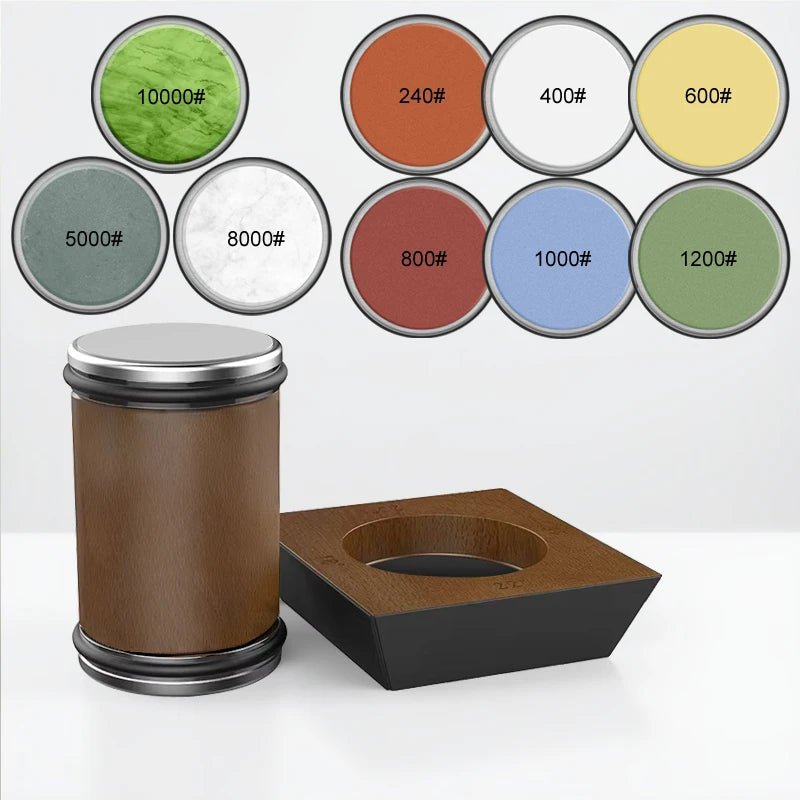 DIASHARP – Rollende Messcherfset met Diamantslijper en Houten Platform