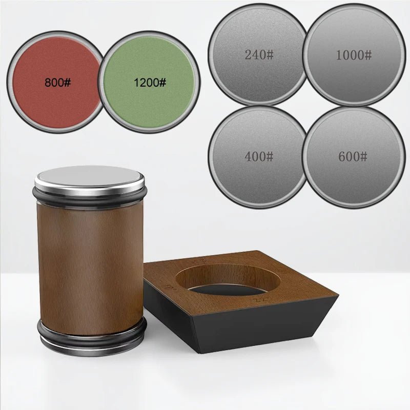 DIASHARP – Rollende Messcherfset met Diamantslijper en Houten Platform