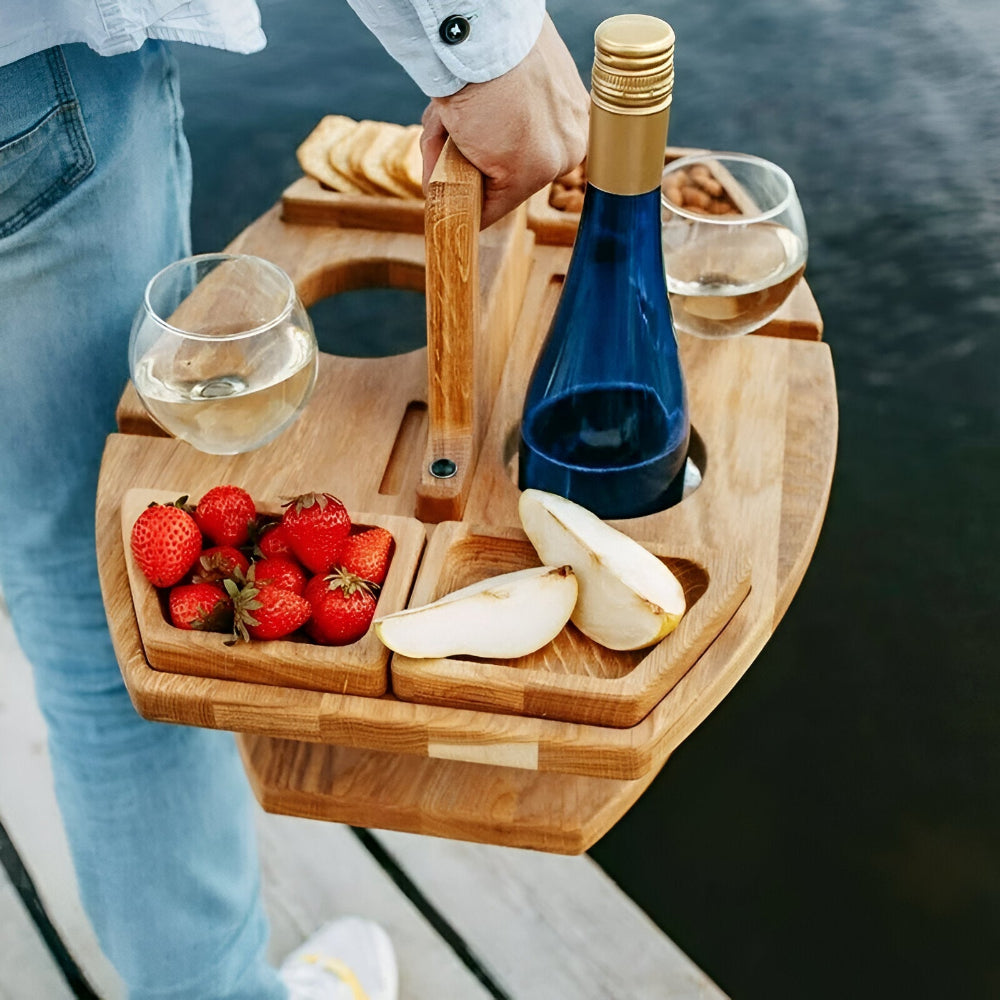 Afneembare Picknicktafel van Hout met Wijnvakken – Ideaal voor Buitenactiviteiten