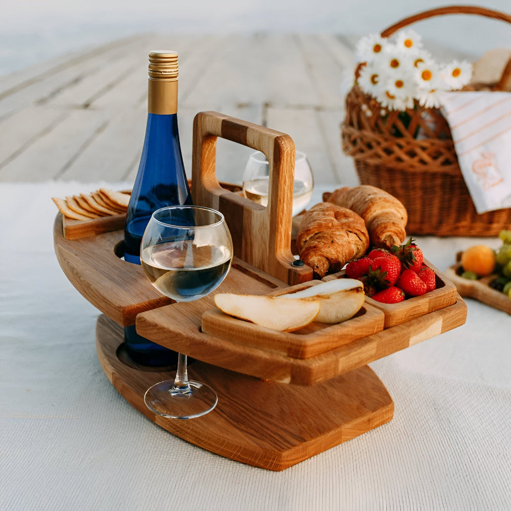 Dionara - Opvouwbare Houten Picknicktafel met Wijnhouder