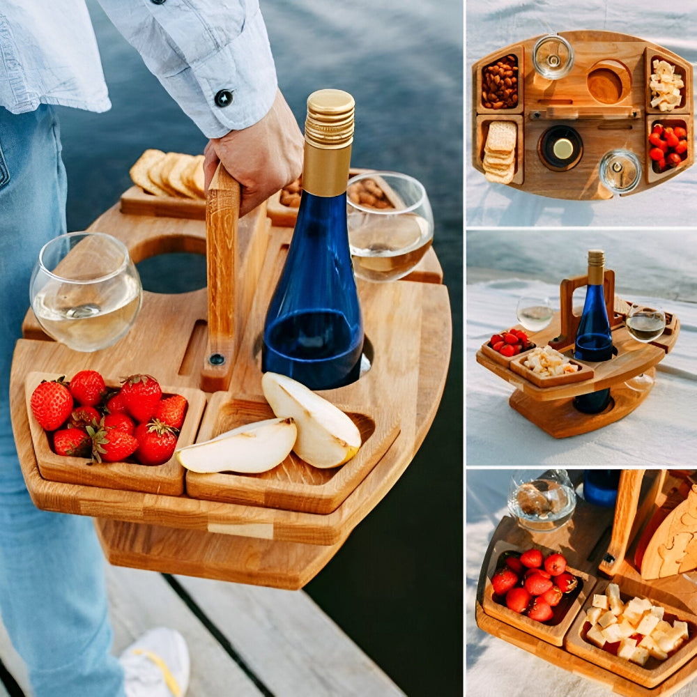 Dionara - Opvouwbare Houten Picknicktafel met Wijnhouder