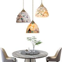 Retro Kleurrijke Natuurlijke Schelp Handgemaakte Messing Hanglamp