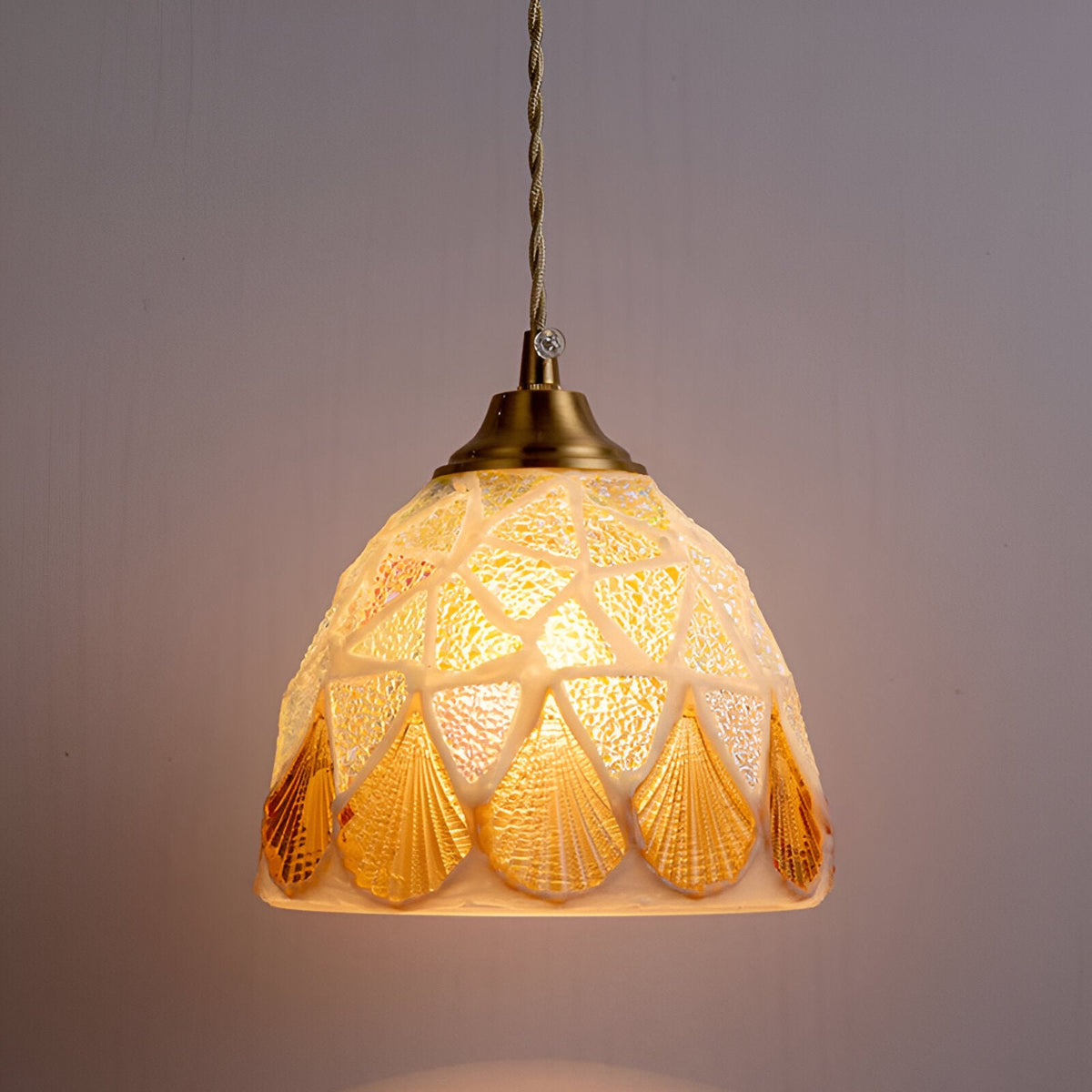 Retro Kleurrijke Natuurlijke Schelp Handgemaakte Messing Hanglamp