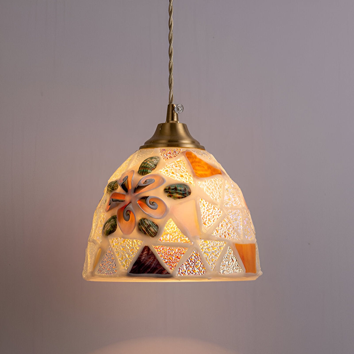 Retro Kleurrijke Natuurlijke Schelp Handgemaakte Messing Hanglamp