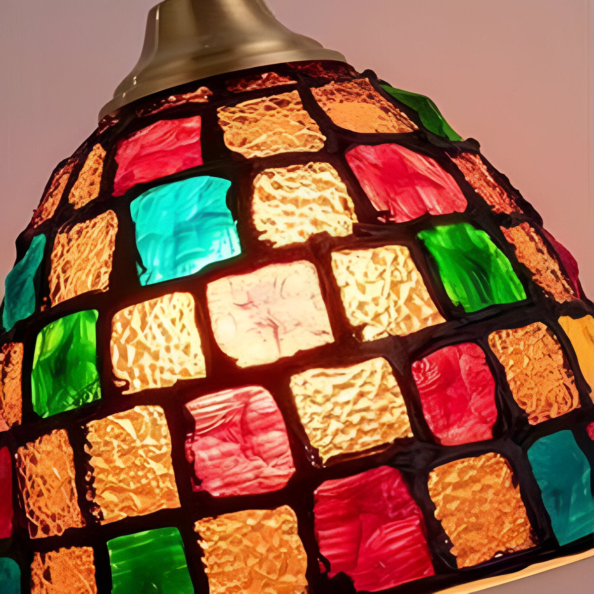 Retro Kleurrijke Natuurlijke Schelp Handgemaakte Messing Hanglamp