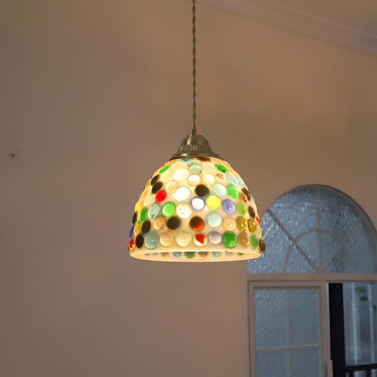 Retro Kleurrijke Natuurlijke Schelp Handgemaakte Messing Hanglamp