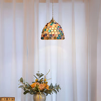 Retro Kleurrijke Natuurlijke Schelp Handgemaakte Messing Hanglamp