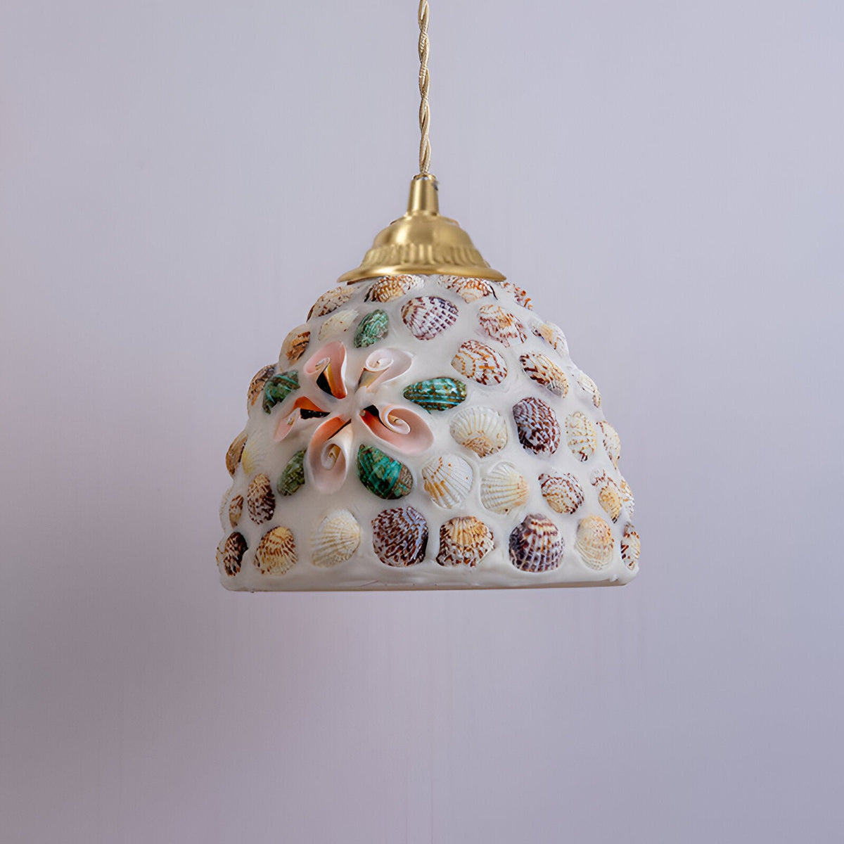 Retro Kleurrijke Natuurlijke Schelp Handgemaakte Messing Hanglamp