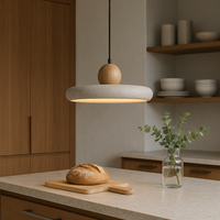 Rustieke Travertijn Hanglamp met Houten Accent