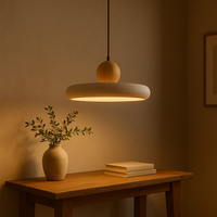 Rustieke Travertijn Hanglamp met Houten Accent