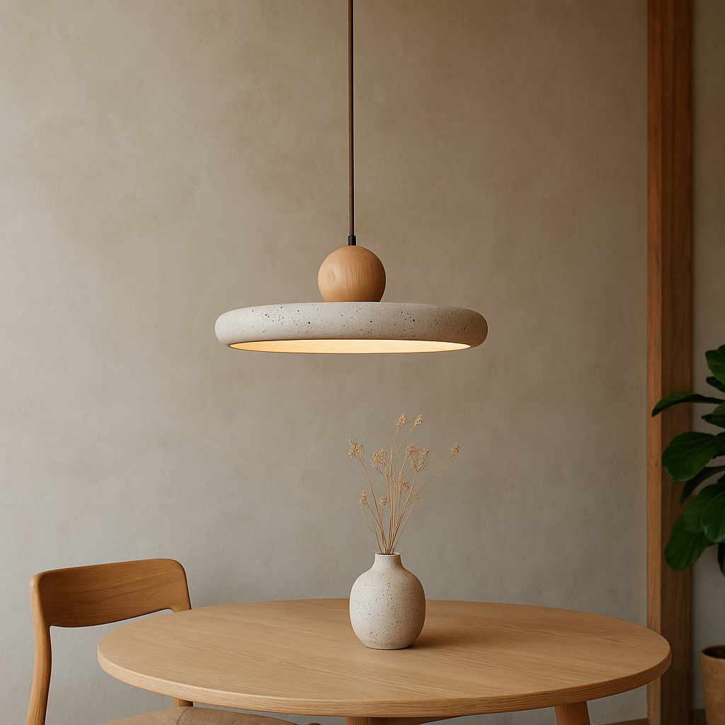 Rustieke Travertijn Hanglamp met Houten Accent
