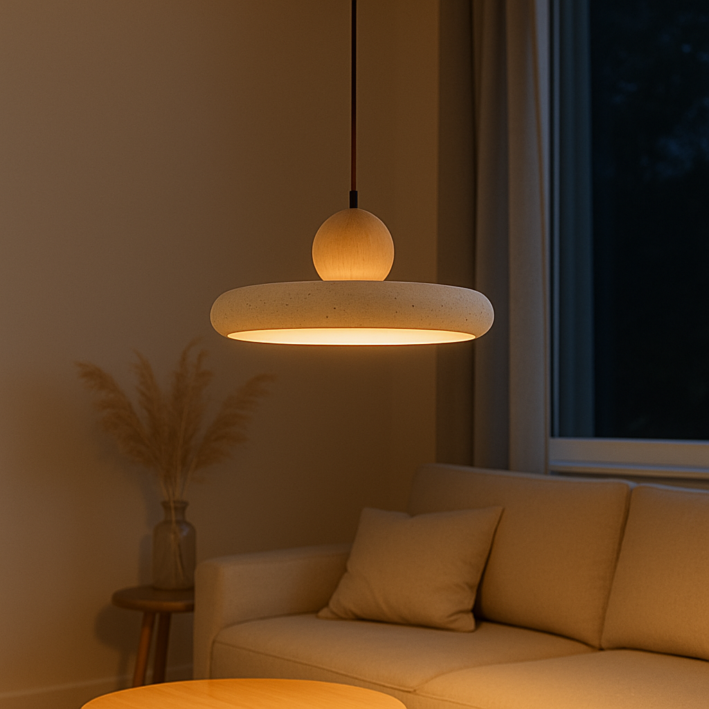 Rustieke Travertijn Hanglamp met Houten Accent