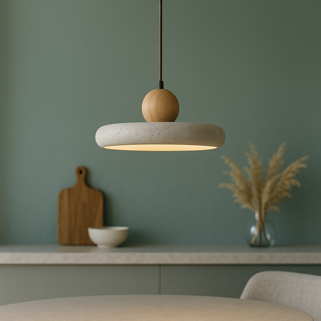 Rustieke Travertijn Hanglamp met Houten Accent