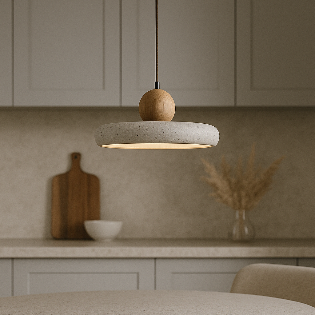 Rustieke Travertijn Hanglamp met Houten Accent