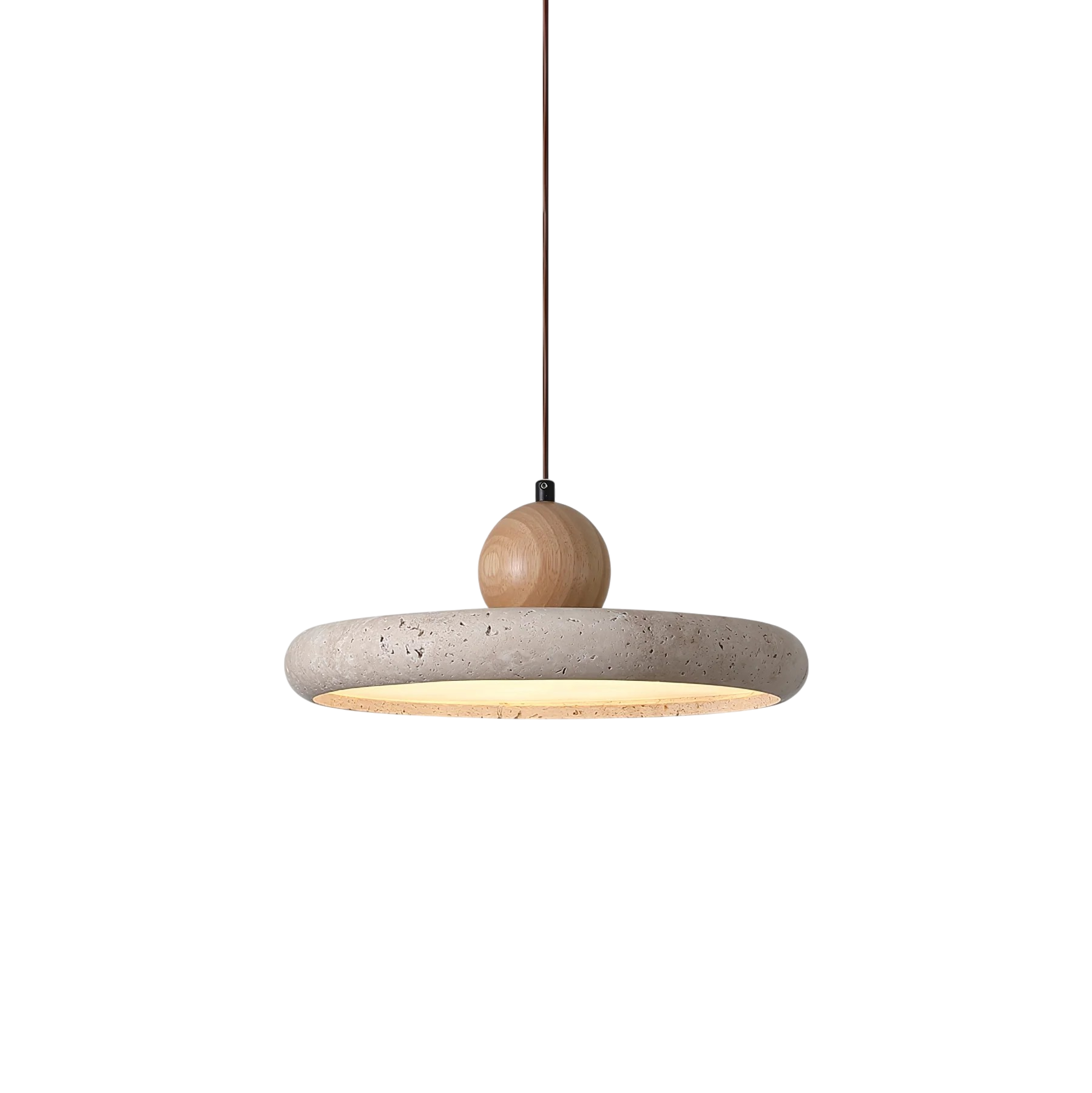 Rustieke Travertijn Hanglamp met Houten Accent