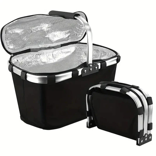 ThermaTrip Vouwmand | Geïsoleerde Picknickmand met Aluminiumfolie & Handvat | 3-voudig opvouwbaar | Voor Uitstapjes, Park, Winkelen & Reizen