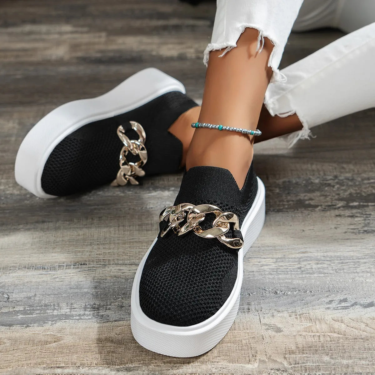 LuxeStride Elegante Loafers | Chic metalen ketting loafers voor stijlvolle comfort en veelzijdig gebruik