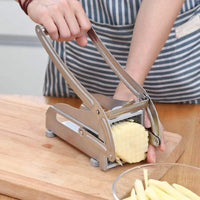 GourmetSlice Elite Potato Cutter | Versatile stainless steel slicer for perfect French fries, crispy potato chips, and efficient meat chopping in your kitchen.