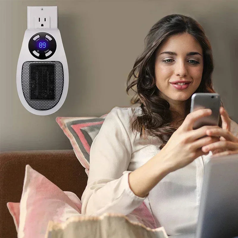 ThermoEase 350W Compacte Verwarming | Muurcontact verwarming met afstandsbediening | LED-display & Timer | 180° draaibare stekker