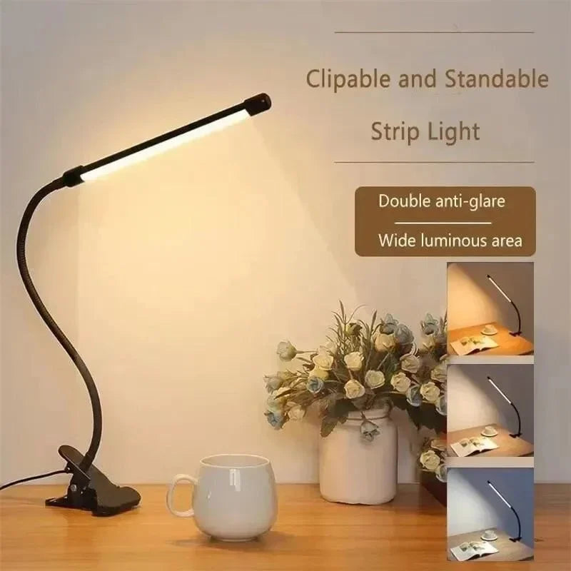 LED-Klemmleuchte LumaFlex | 3 Lichtkleuren & 10 Helligkeitsniveaus | USB-voeding | Flexibele Schwanenhals | Oogvriendelijk & Dimbaar