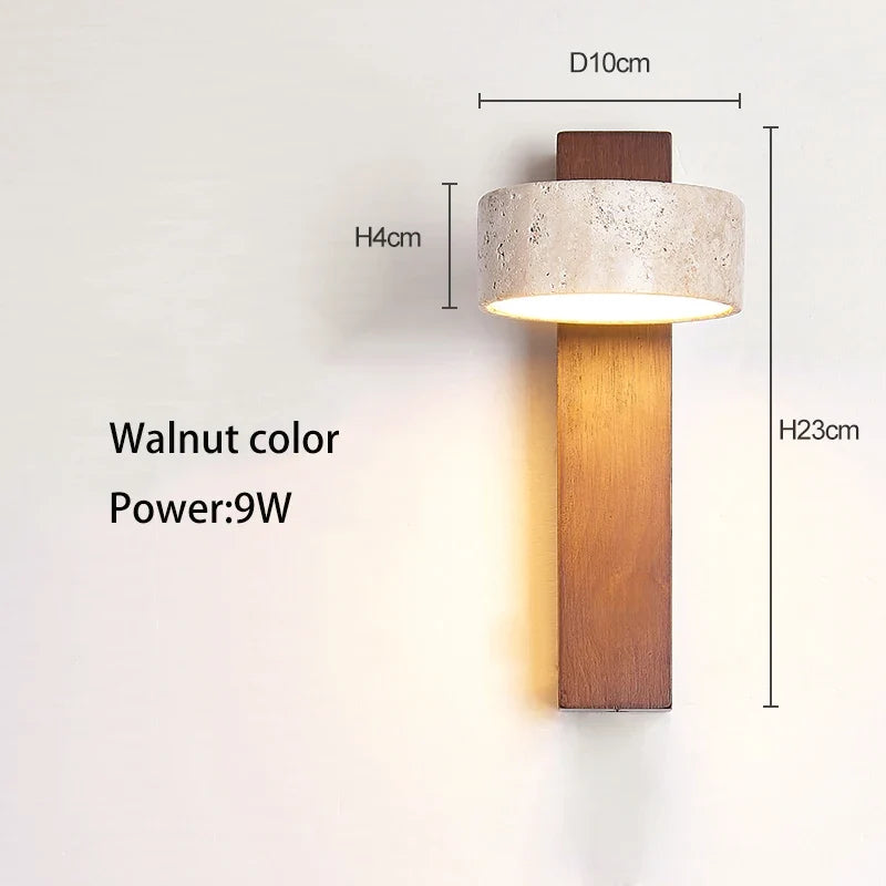 Travertine Houten Nachtkastje Wandlamp
