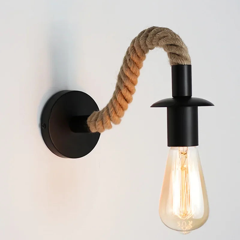 Retro wandlamp NoctiCord | Stijlvolle E27 bed- en loftverlichting met touw en hout