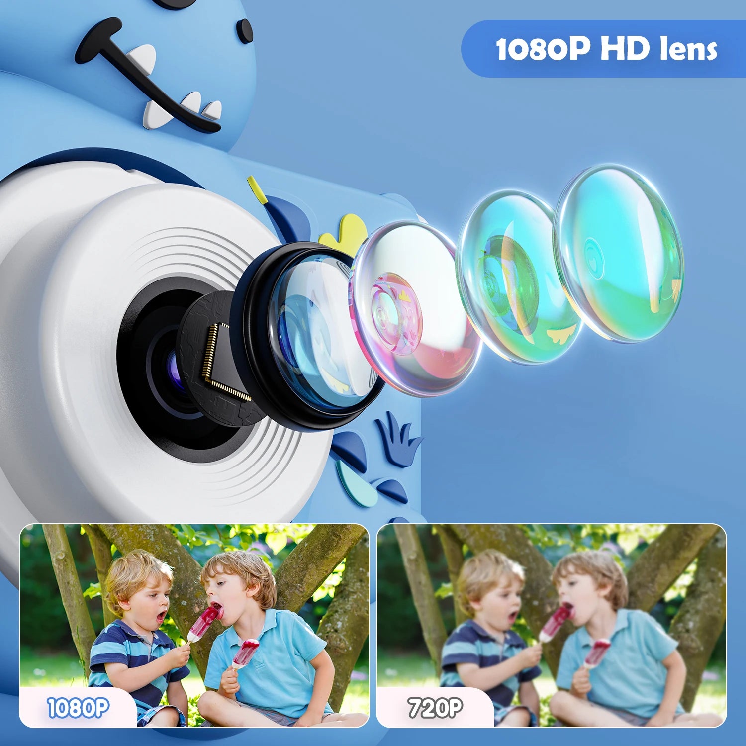 DinoElite Junior Digitale Camera | High-definition 1080P videocamera ontworpen voor jongens van 3-12 jaar, perfect voor het vastleggen van onvergetelijke dinosaurusthema verjaardagsherinneringen.