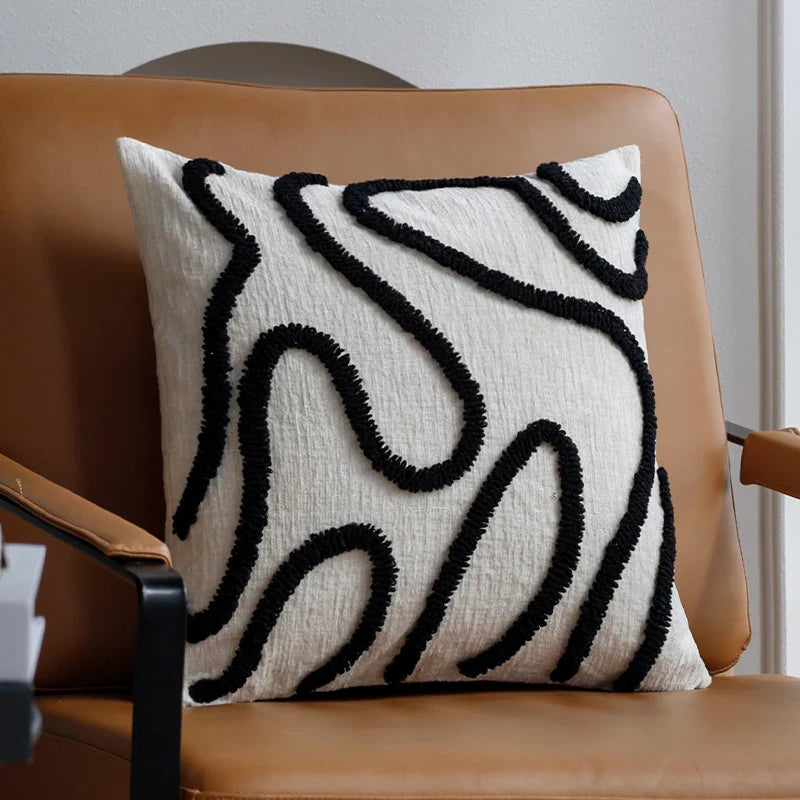 Sabella - Boho Chenille Sierkussen met Zachte Geometrische Lijnen voor Bank en Woonkamer