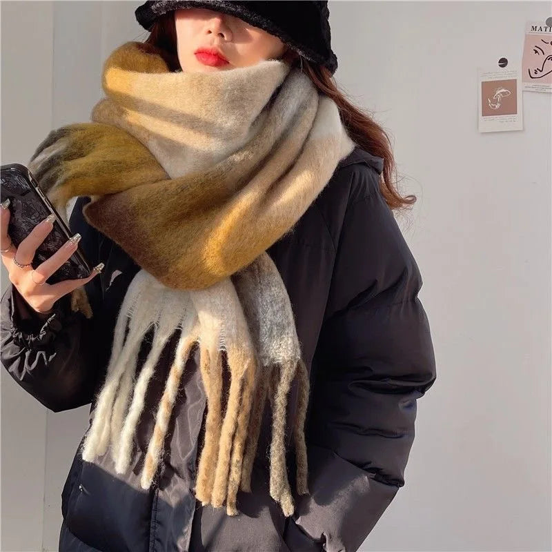 Winter sjaal – Zachte pluche stof, Extra lang & Kleurrijk ruitpatroon