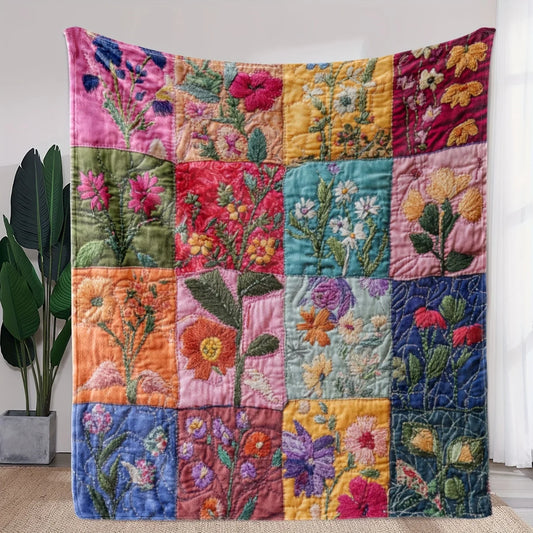 Patchworkdeken VintageBloom | Zachte Flanel | Bloemenontwerp & Borduurwerk | Bank, Bed & Reizen