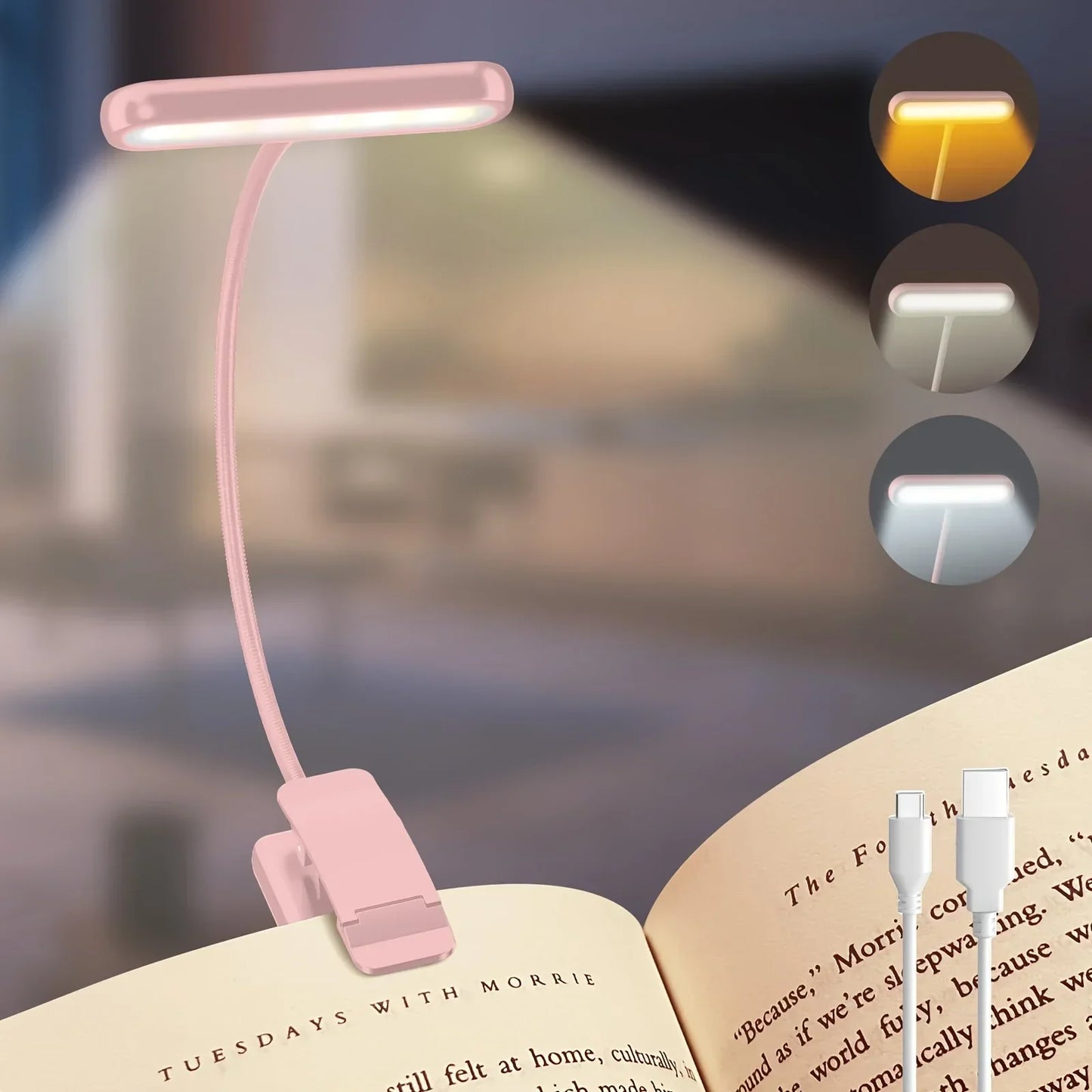 Leeslamp FlexiRead | USB Oplaadbaar | 3 Lichtkleuren & Dimbaar | Clip & Flexibele Arm