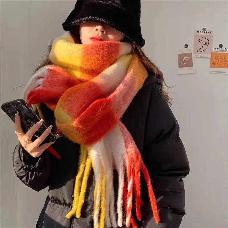 Winter sjaal – Zachte pluche stof, Extra lang & Kleurrijk ruitpatroon