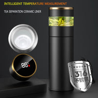 ThermoBrew | Isolerende fles met LED-temperatuurweergave & theefilter | 450 ml | Roestvrij staal 304 | Zwart