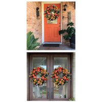 Autumna Charm Herfst Deurkrans | Pompoen & Riet | 40 cm | Handgemaakte Decoratie voor Herfst & Thanksgiving