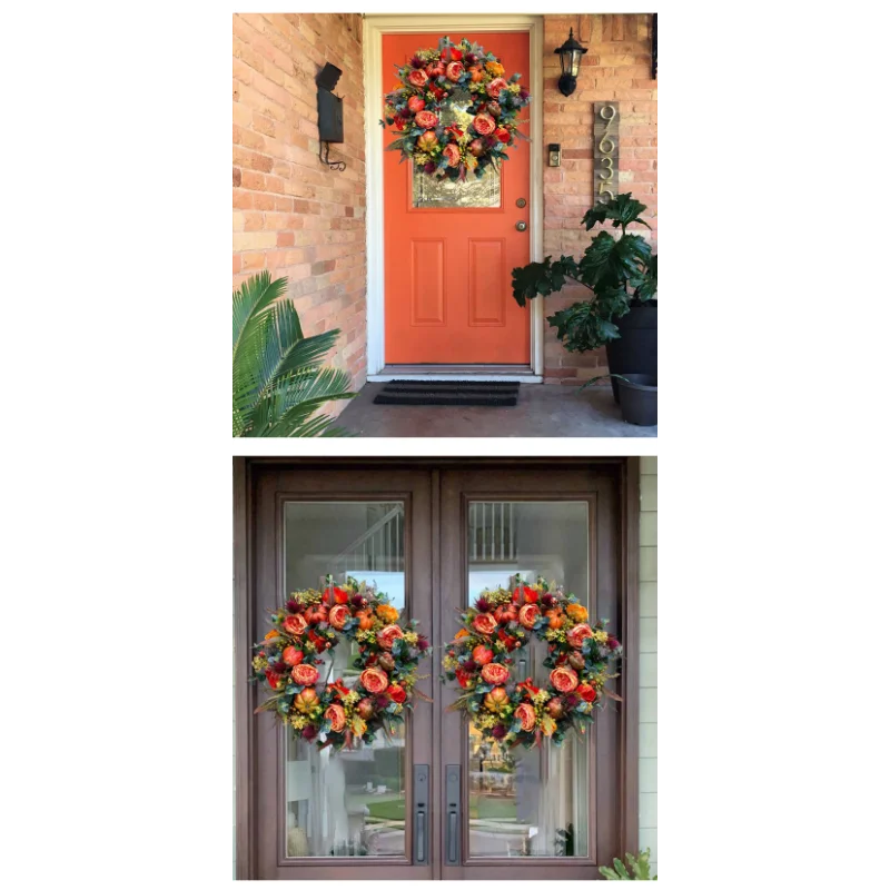 Autumna Charm Herfst Deurkrans | Pompoen & Riet | 40 cm | Handgemaakte Decoratie voor Herfst & Thanksgiving