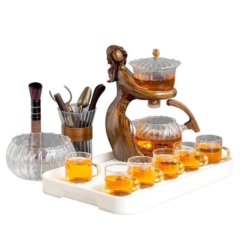 TeaLux Artisan Theepot Set | Elegante automatische theeset met hittebestendig glas en stijlvolle houder voor de perfecte brouwervaring