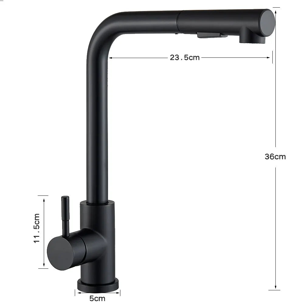Skanto | Zwart uittrekbare keukenkranen - Flexibele 2-modus straal- en spraydouche, roestvrijstalen warm-koud watermengkraan