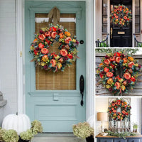 Autumna Charm Herfst Deurkrans | Pompoen & Riet | 40 cm | Handgemaakte Decoratie voor Herfst & Thanksgiving