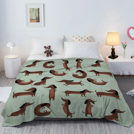 DoxiDream Fleece Deken | Zachte Flanel | Teckel Print | Bank & Bed
