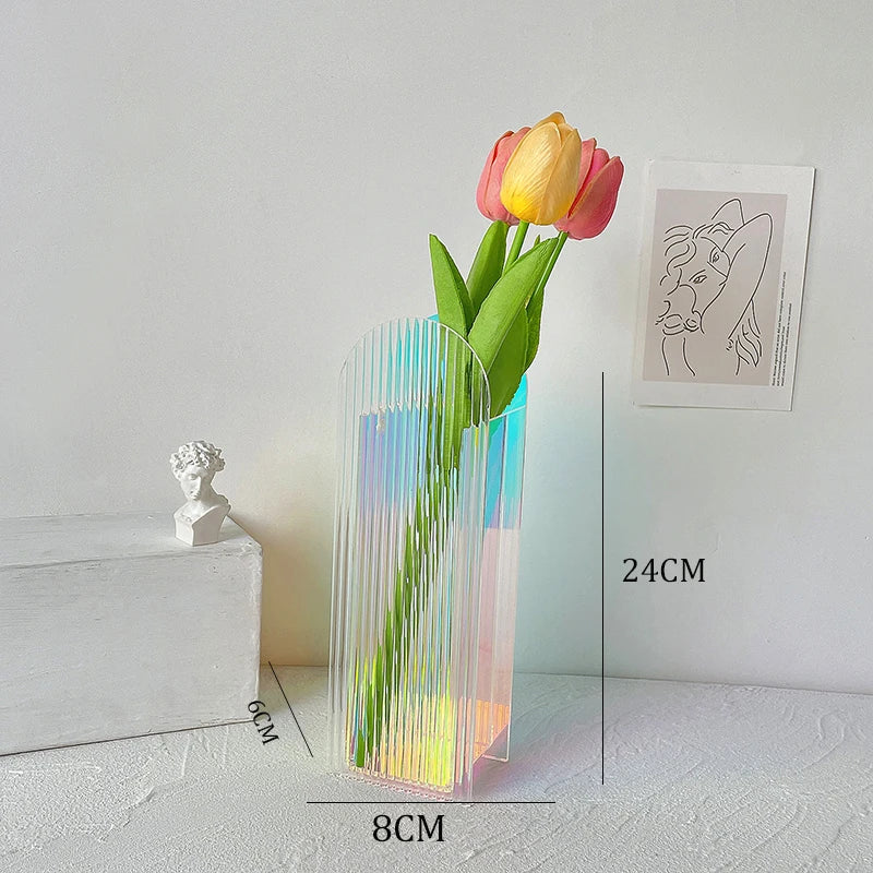 AquaLuxe Elegante Acrylen Vaasje | Adembenemend roze en blauwe contrastvaas voor moderne woninginrichting en artistieke flair