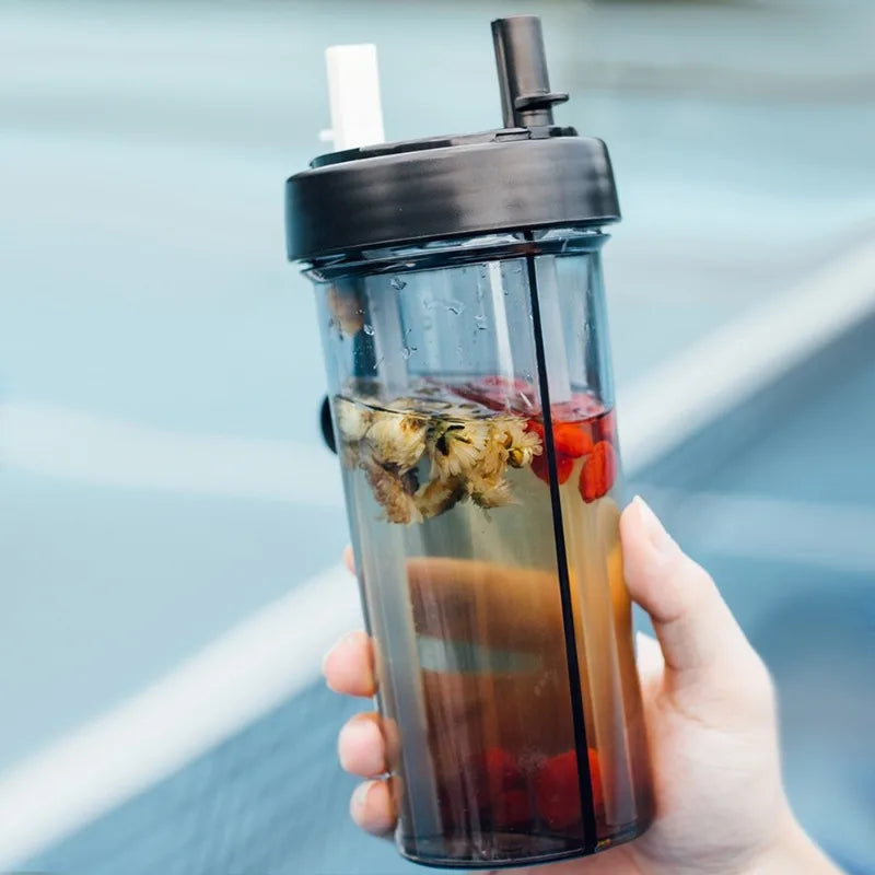 AquaBelle Luxe Dubbelcompartiment Waterfles | Stijlvolle en draagbare dubbele rietjesbeker voor studenten en buitensportliefhebbers